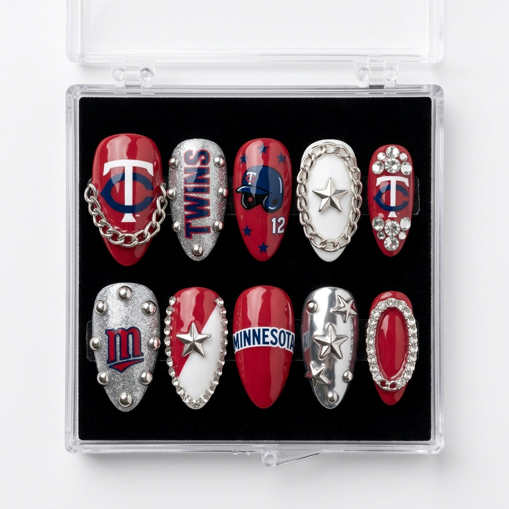 Minnesota Twins Handmade Press On Nails | Reusable 3D Nail Set