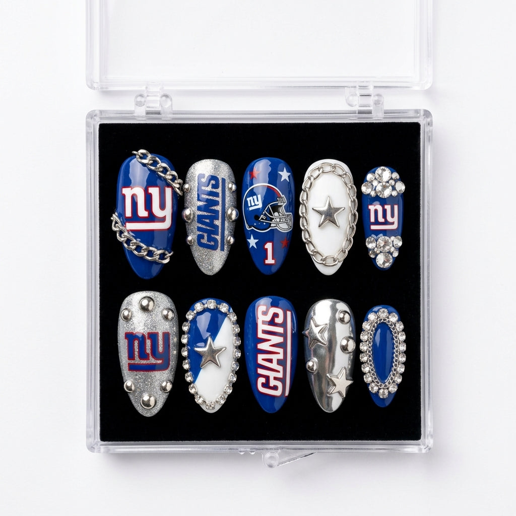 New York Giants Handmade Press On Nails | Reusable 3D Nail Set