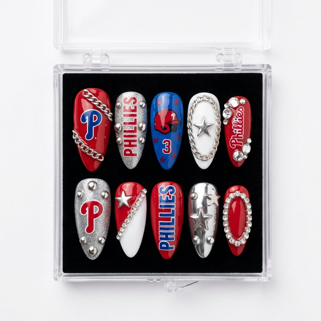 Philadelphia Phillies Handmade Press On Nails | Reusable 3D Nail Set
