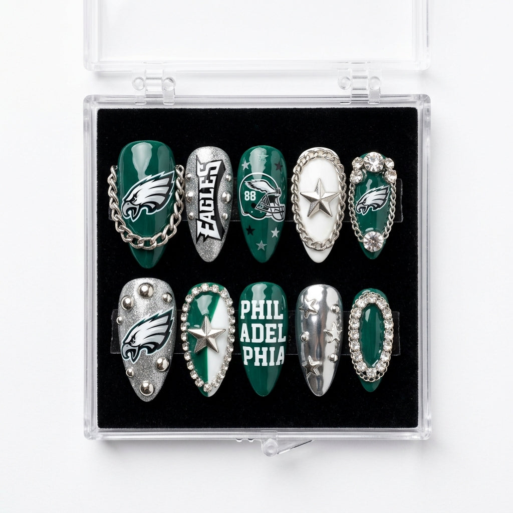 Philadelphia Eagles Handmade Press On Nails | Reusable 3D Nail Set