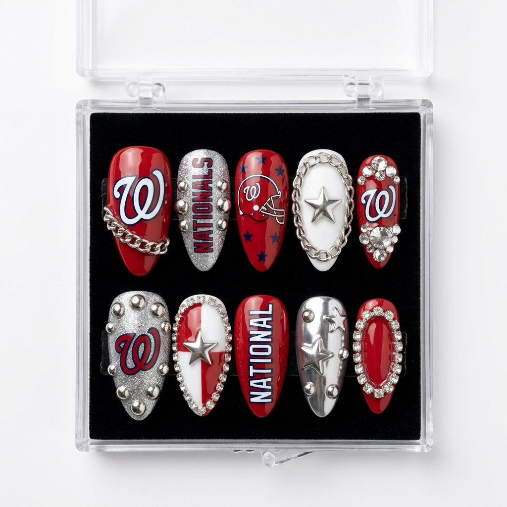Washington Nationals Handmade Press On Nails | Reusable 3D Nail Set