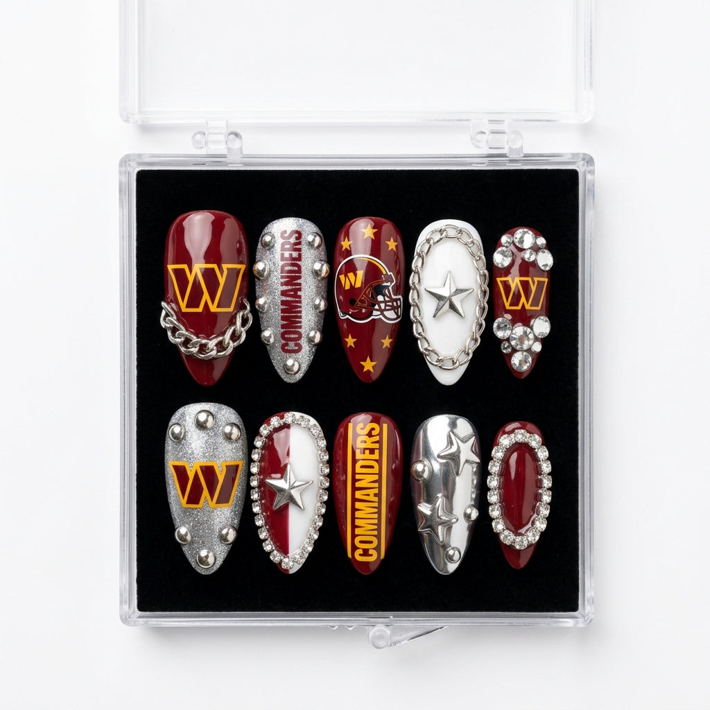 Washington Commanders Handmade Press On Nails | Reusable 3D Nail Set