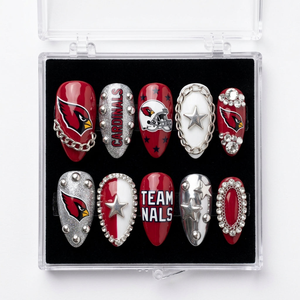 St. Louis Cardinals Handmade Press On Nails | Reusable 3D Nail Set