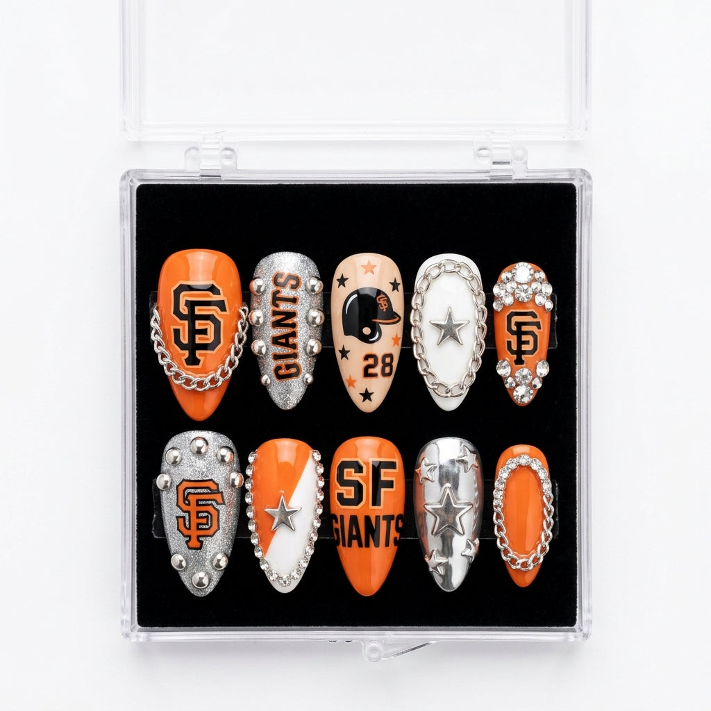 San Francisco Giants Handmade Press On Nails | Reusable 3D Nail Set