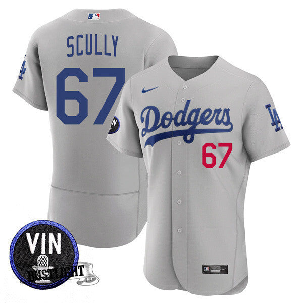 Men’s Los Angeles Dodgers Vin Scully Tribute Flex Base Jersey – All Stitched