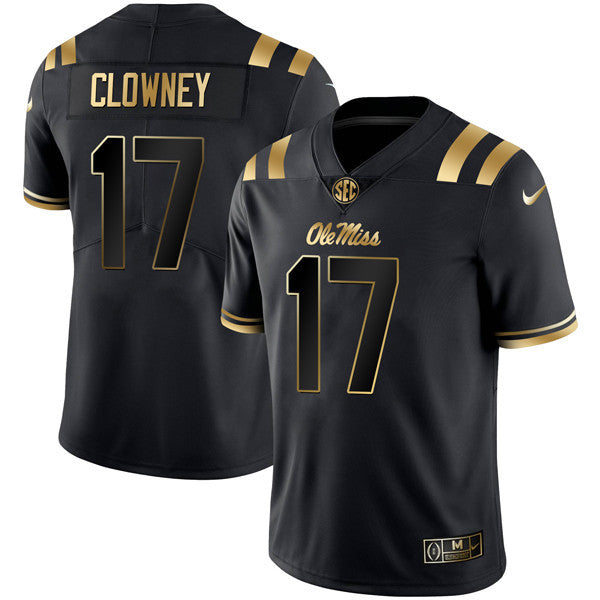 Men’s Ole Miss Rebels Football Black Gold Jersey – All Stitched