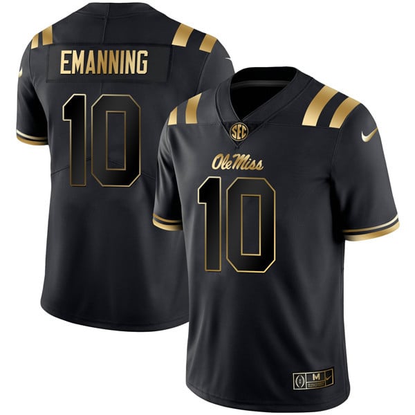 Men’s Ole Miss Rebels Football Black Gold Jersey – All Stitched