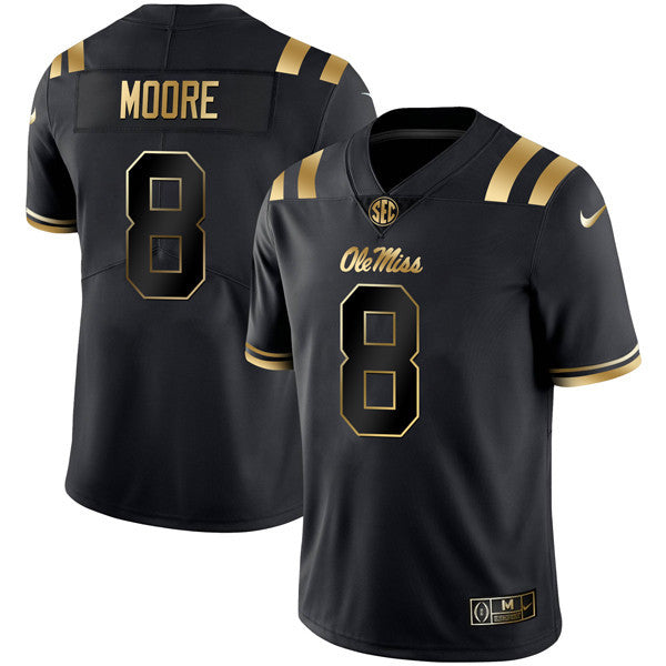 Men’s Ole Miss Rebels Football Black Gold Jersey – All Stitched