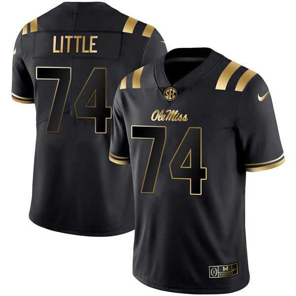 Men’s Ole Miss Rebels Football Black Gold Jersey – All Stitched