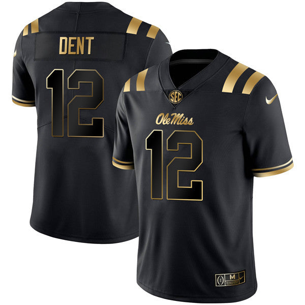 Men’s Ole Miss Rebels Football Black Gold Jersey – All Stitched