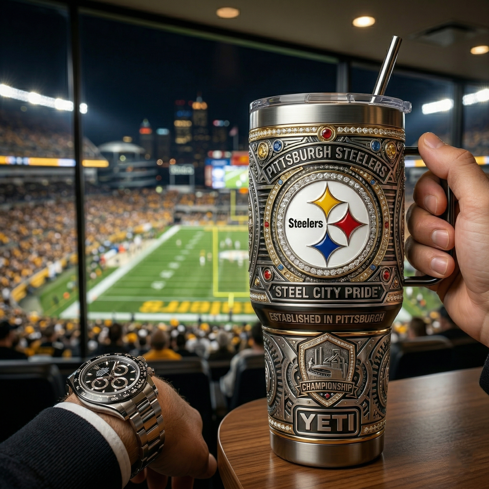 Pittsburgh Steelers 40 oz Tumbler with Handle and Lid
