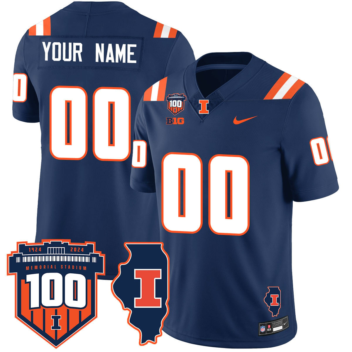 Custom Name/Gender Illinois Football Throwback Jersey - All Stitched