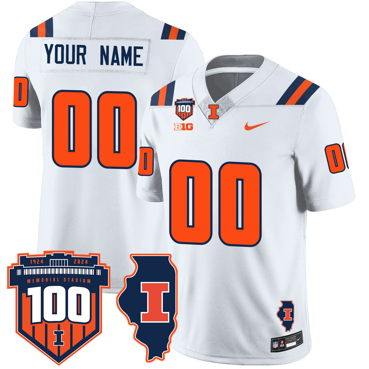 Custom Name/Gender Illinois Football Throwback Jersey - All Stitched