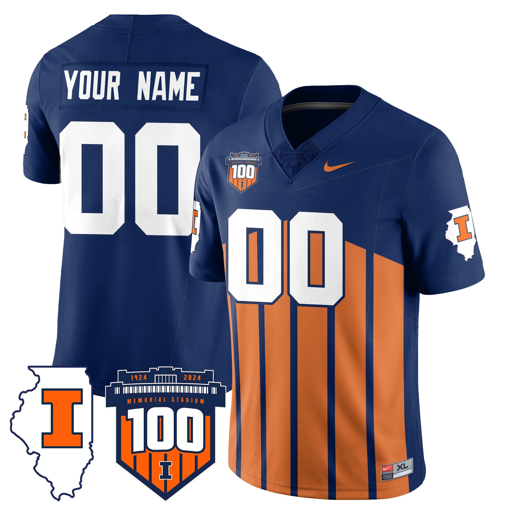 Custom Name/Gender Illinois Football Throwback Jersey - All Stitched