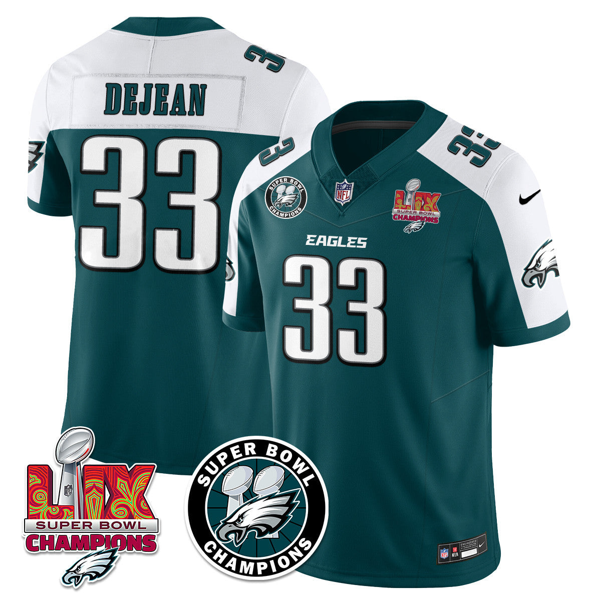 Men's Philadelphia Eagles Super Bowl LIX Champions Jersey V2 - All Stitched