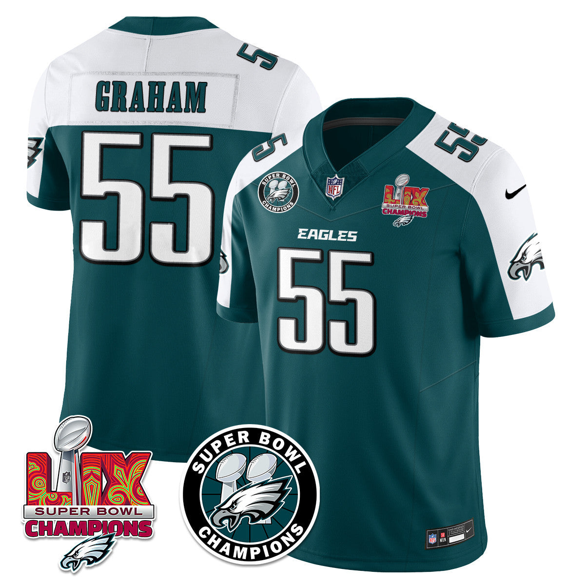 Men's Philadelphia Eagles Super Bowl LIX Champions Jersey V2 - All Stitched