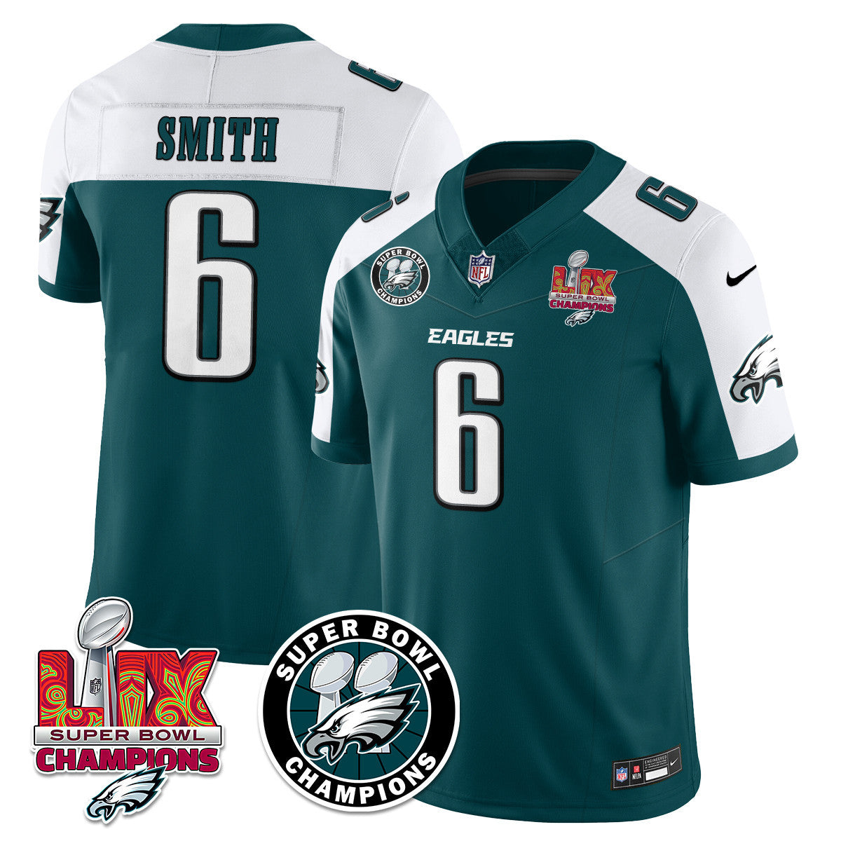 Men's Philadelphia Eagles Super Bowl LIX Champions Jersey V2 - All Stitched