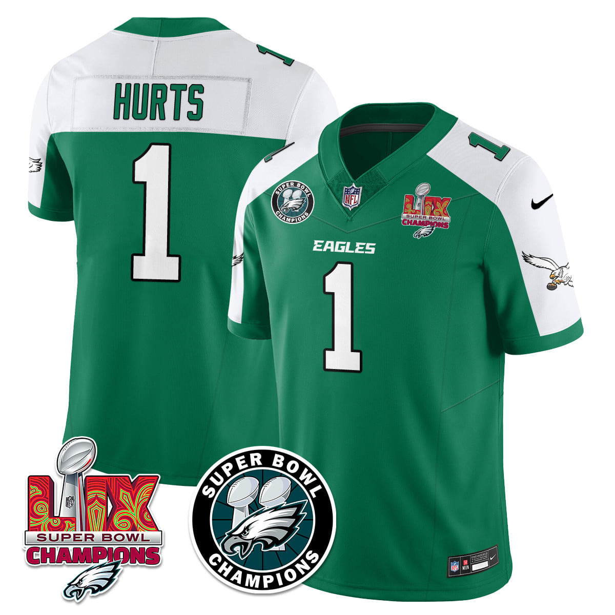Men's Philadelphia Eagles Super Bowl LIX Champions Jersey V2 - All Stitched