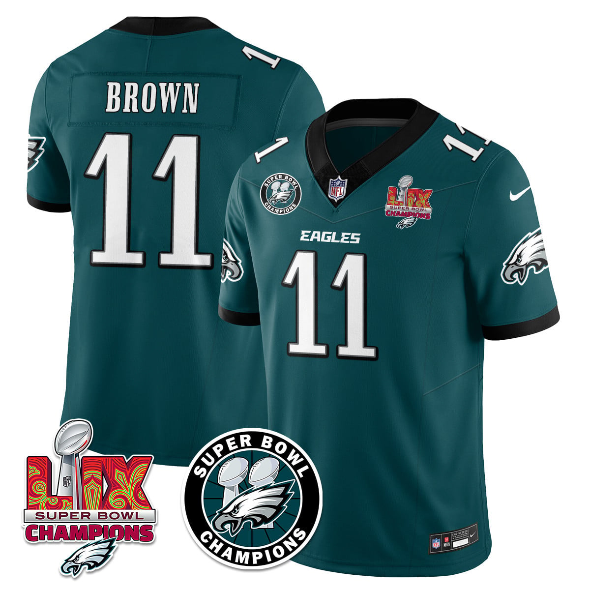 Men's Philadelphia Eagles Super Bowl LIX Champions Jersey V2 - All Stitched