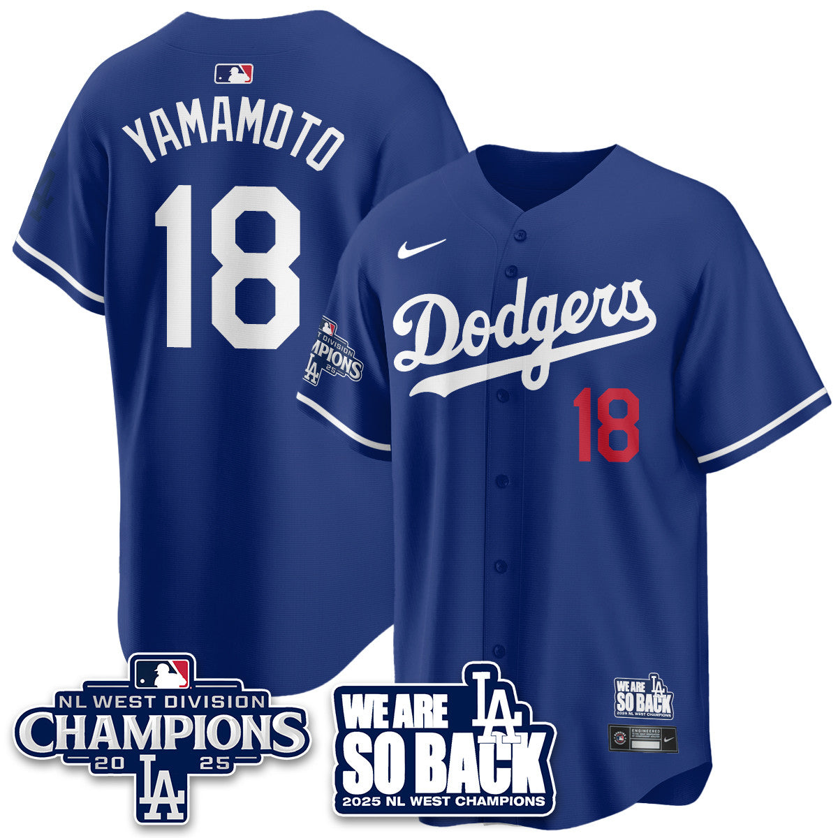 Los Angeles Dodgers 2025 NL West Division Champions Jersey - All Stitched