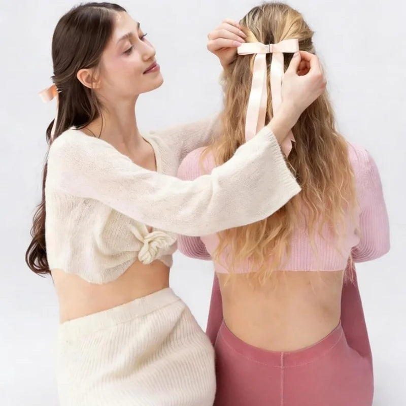 Magnetic Hair Clips with Bow & Long Ribbons Invisible Hold for Thick Hair,Elegant Hair Accessories for Women Girls, Gift for Her