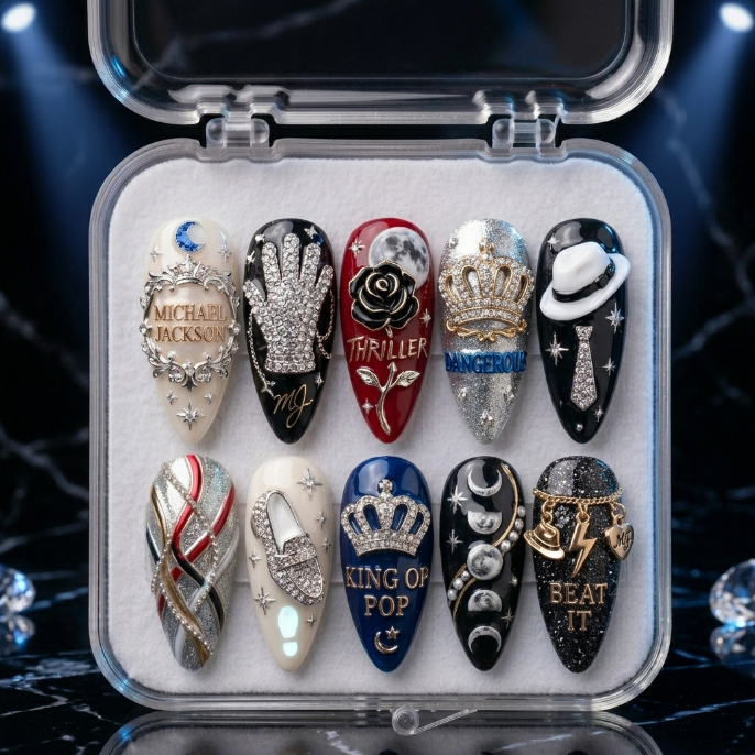 Michael Jackson Handmade Press On Nails | Reusable 3D Nail Set
