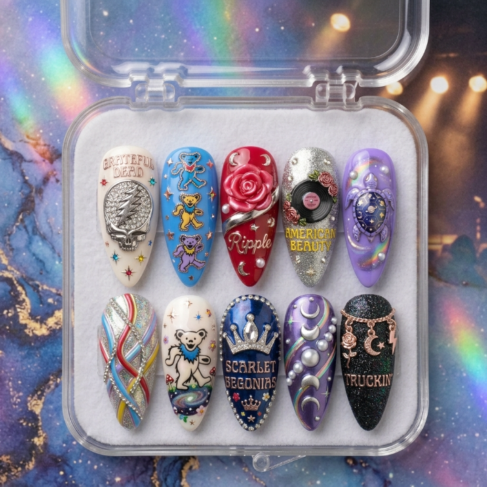 Grateful Dead Handmade Press On Nails | Reusable 3D Nail Set