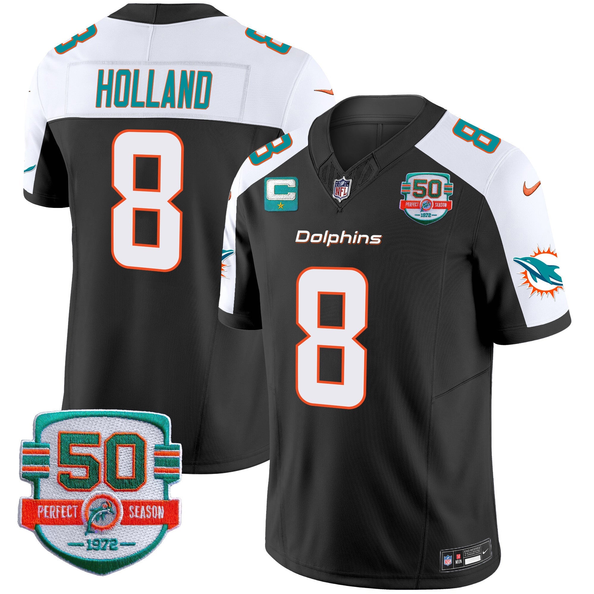 Men's Dolphins 50th 1972 Perfect Season Patch Vapor Jersey - All Stitched