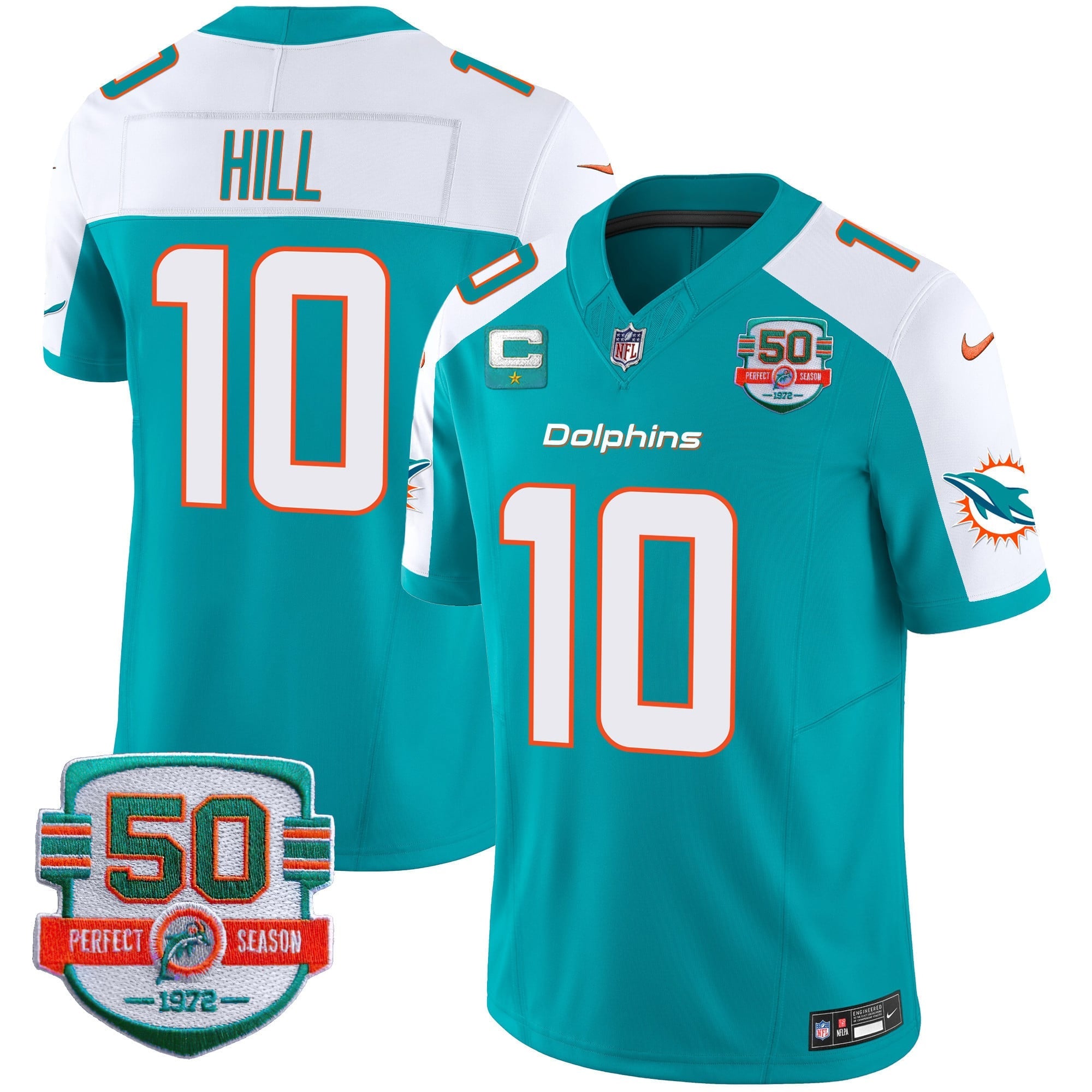 Men's Dolphins 50th 1972 Perfect Season Patch Vapor Jersey - All Stitched