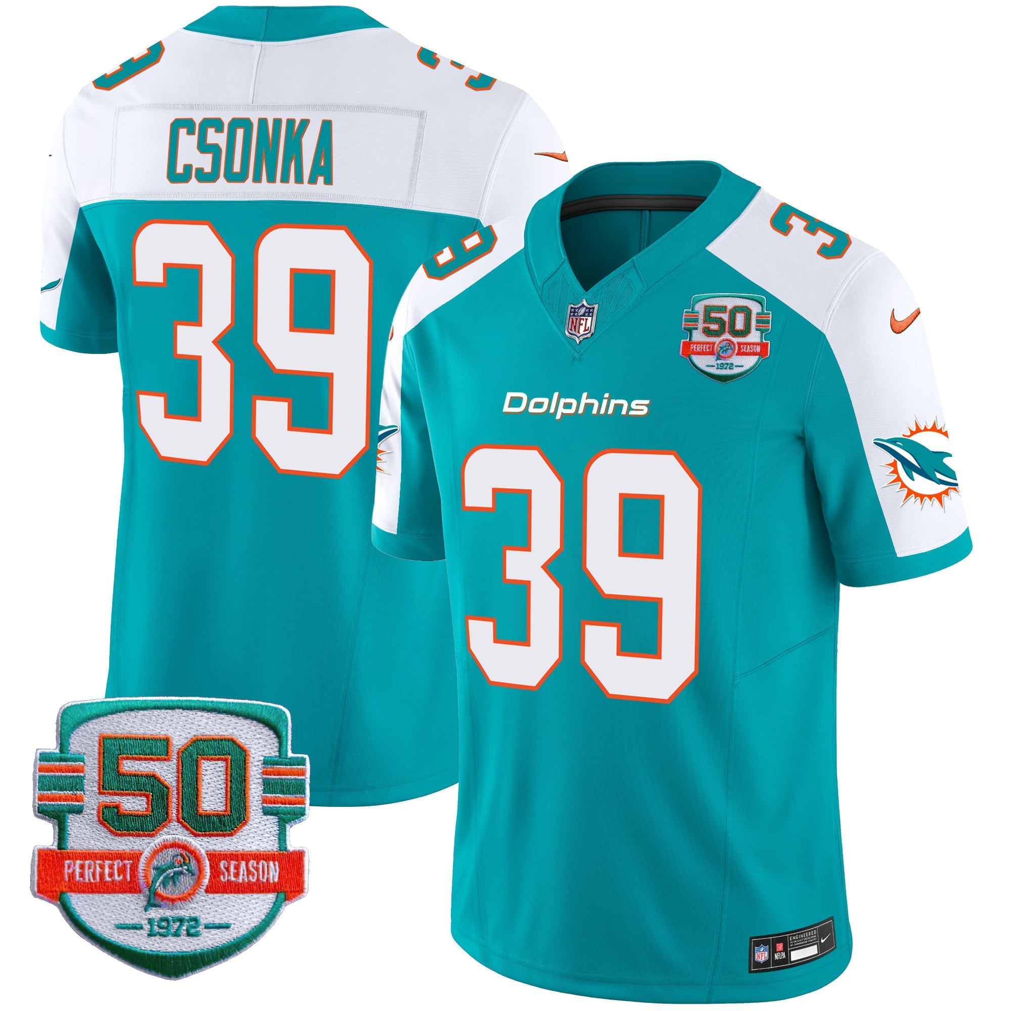 Men's Dolphins 50th 1972 Perfect Season Patch Vapor Jersey - All Stitched
