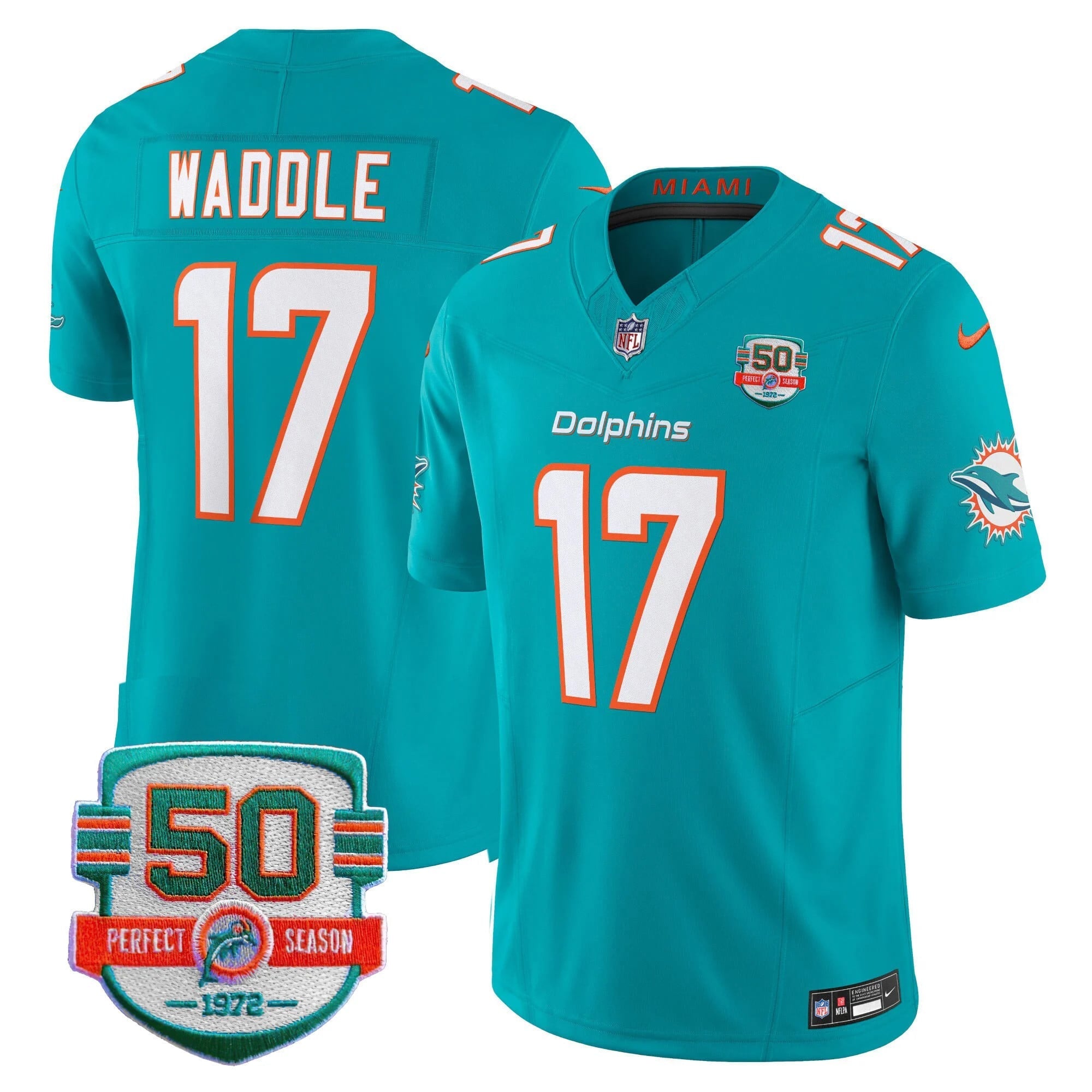 Men's Dolphins 50th 1972 Perfect Season Patch Vapor Jersey - All Stitched