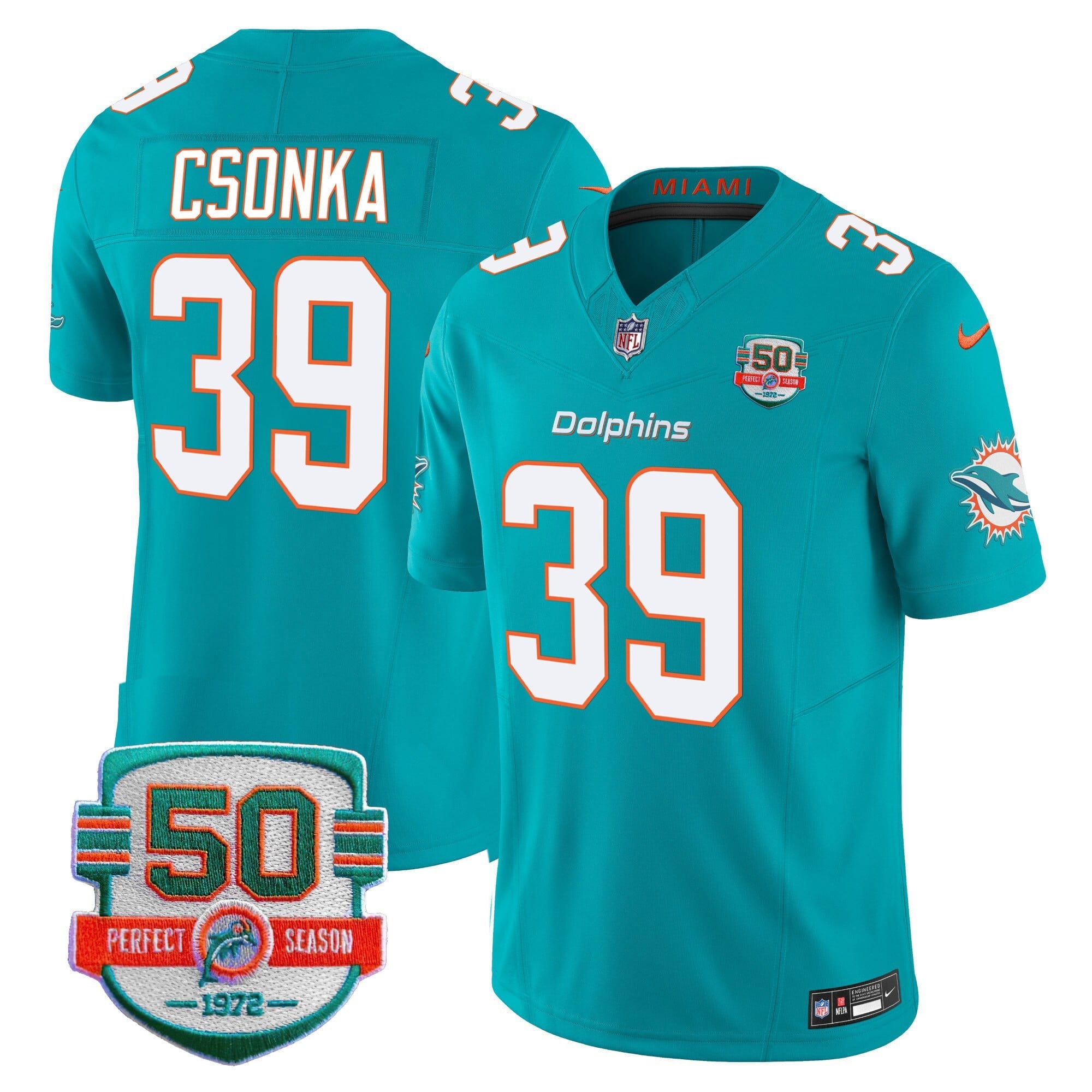 Men's Dolphins 50th 1972 Perfect Season Patch Vapor Jersey - All Stitched