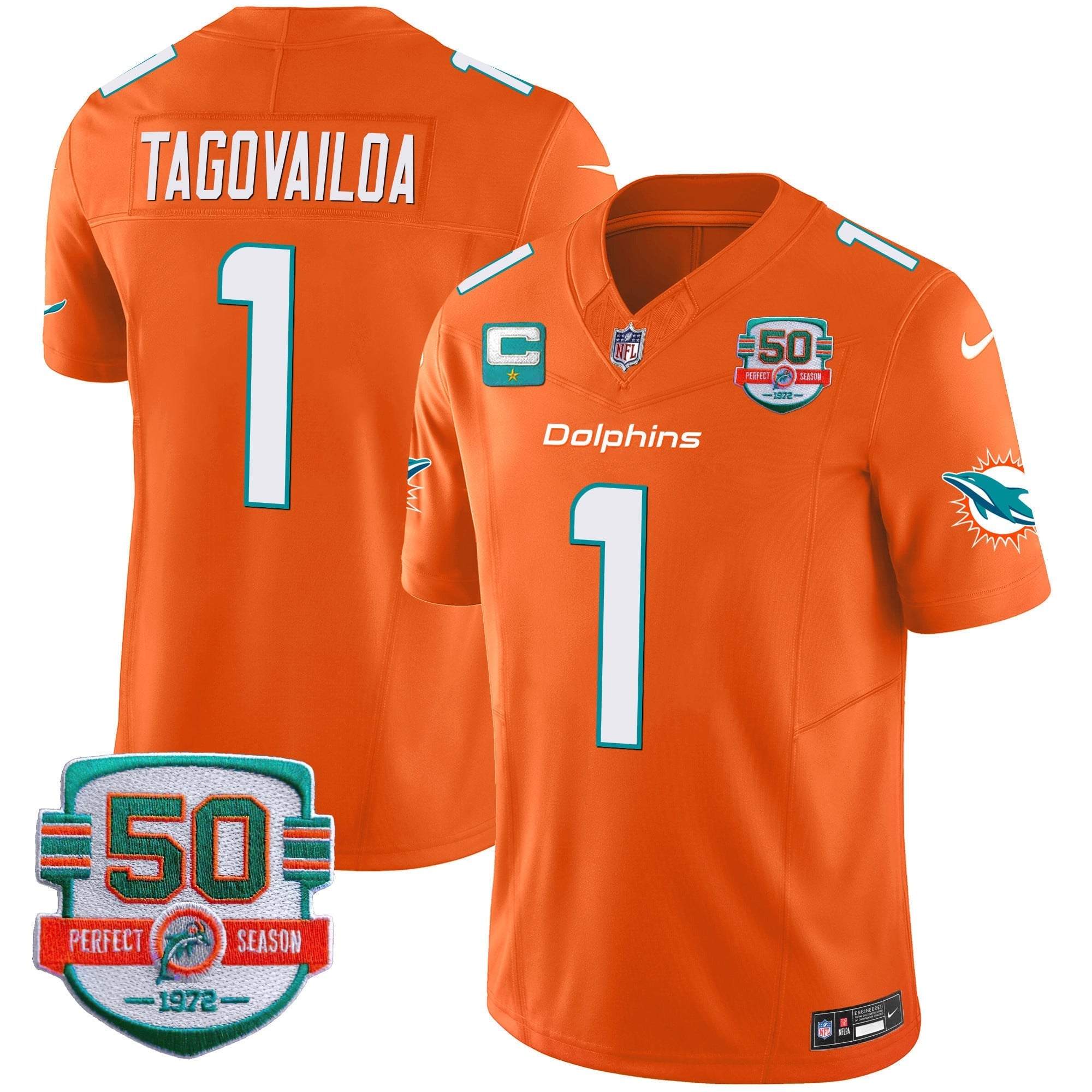 Men's Dolphins 50th 1972 Perfect Season Patch Vapor Jersey - All Stitched