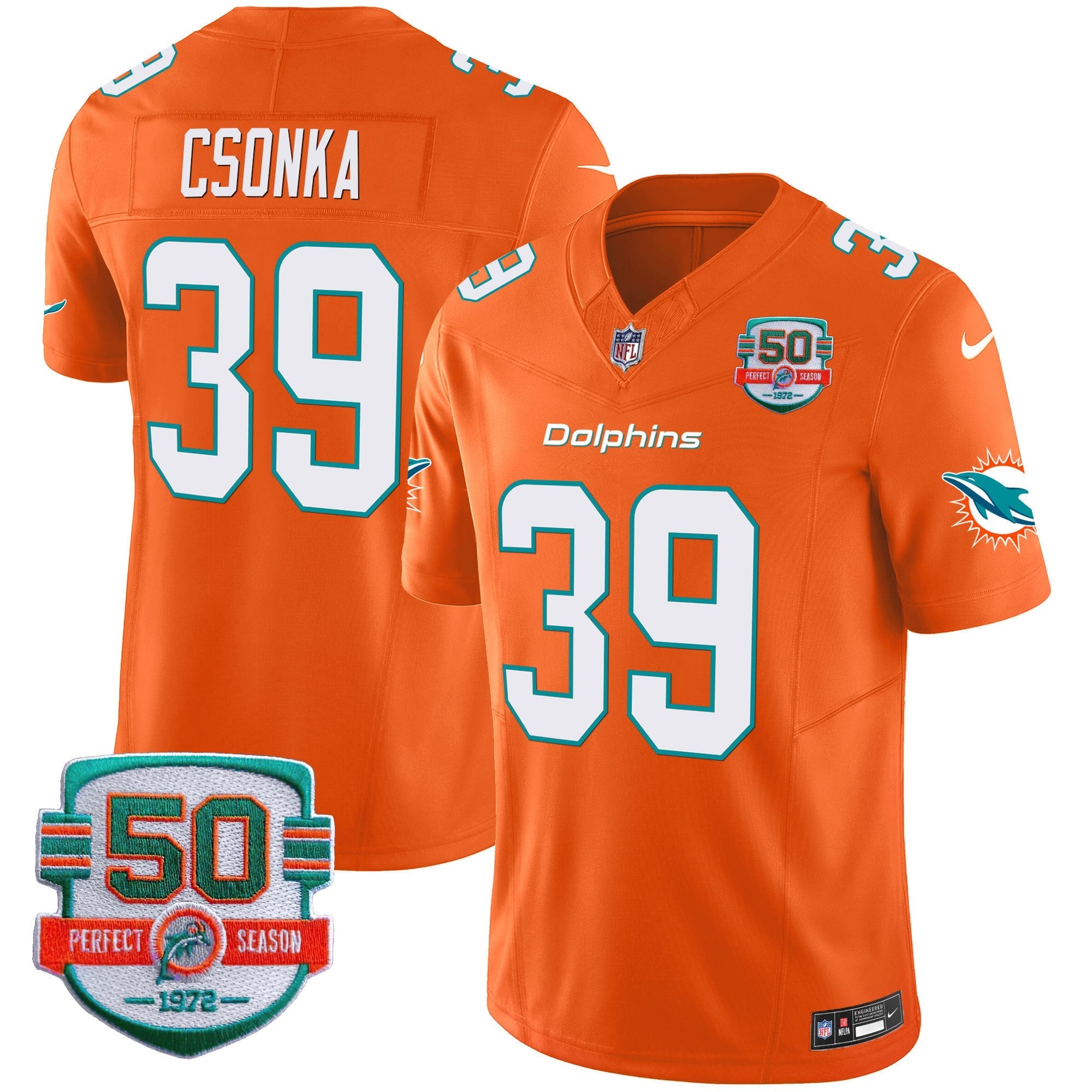 Men's Dolphins 50th 1972 Perfect Season Patch Vapor Jersey - All Stitched