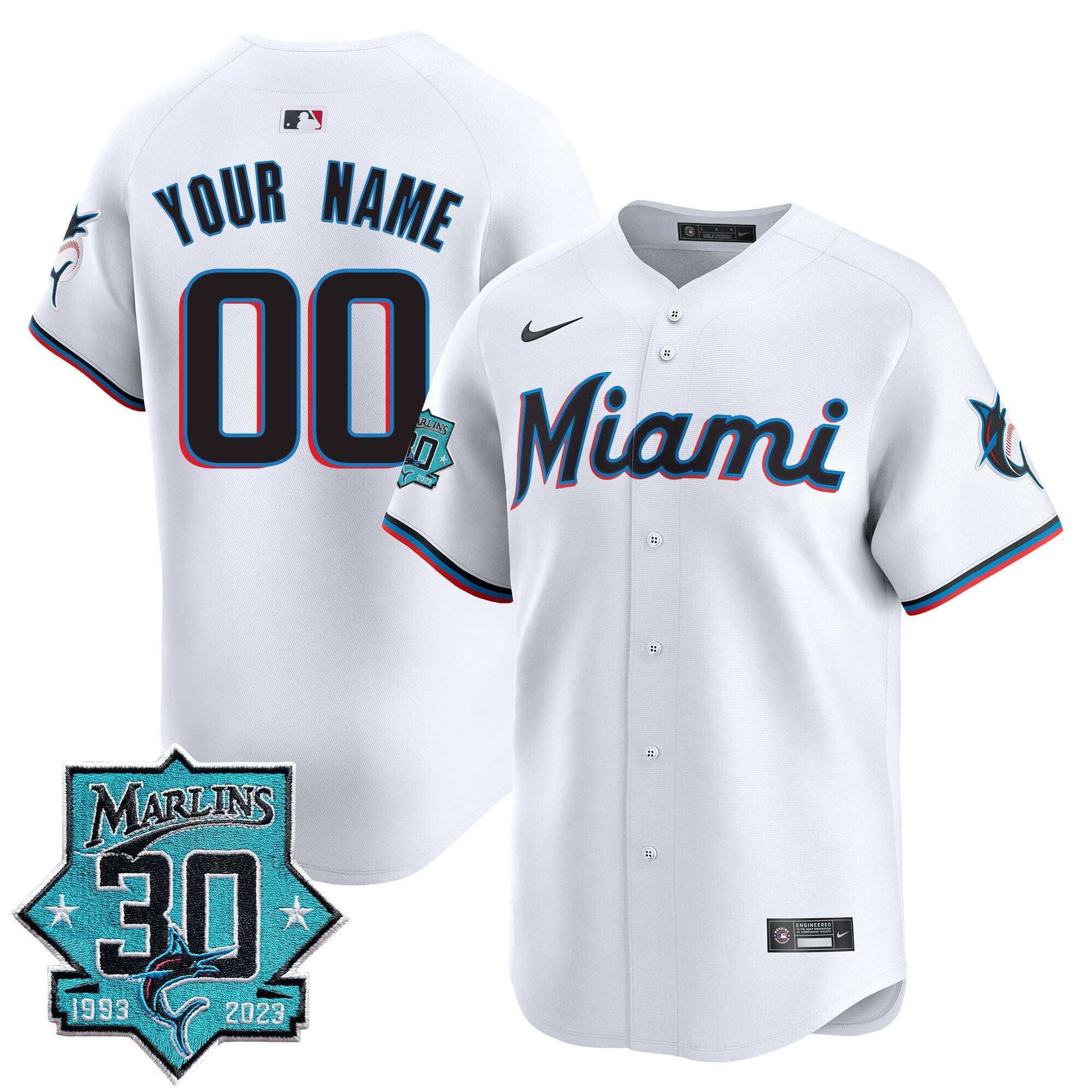 Miami Marlins 30 Seasons Anniversary Patch Vapor Premier Limited Custom Jersey ?All Stitched