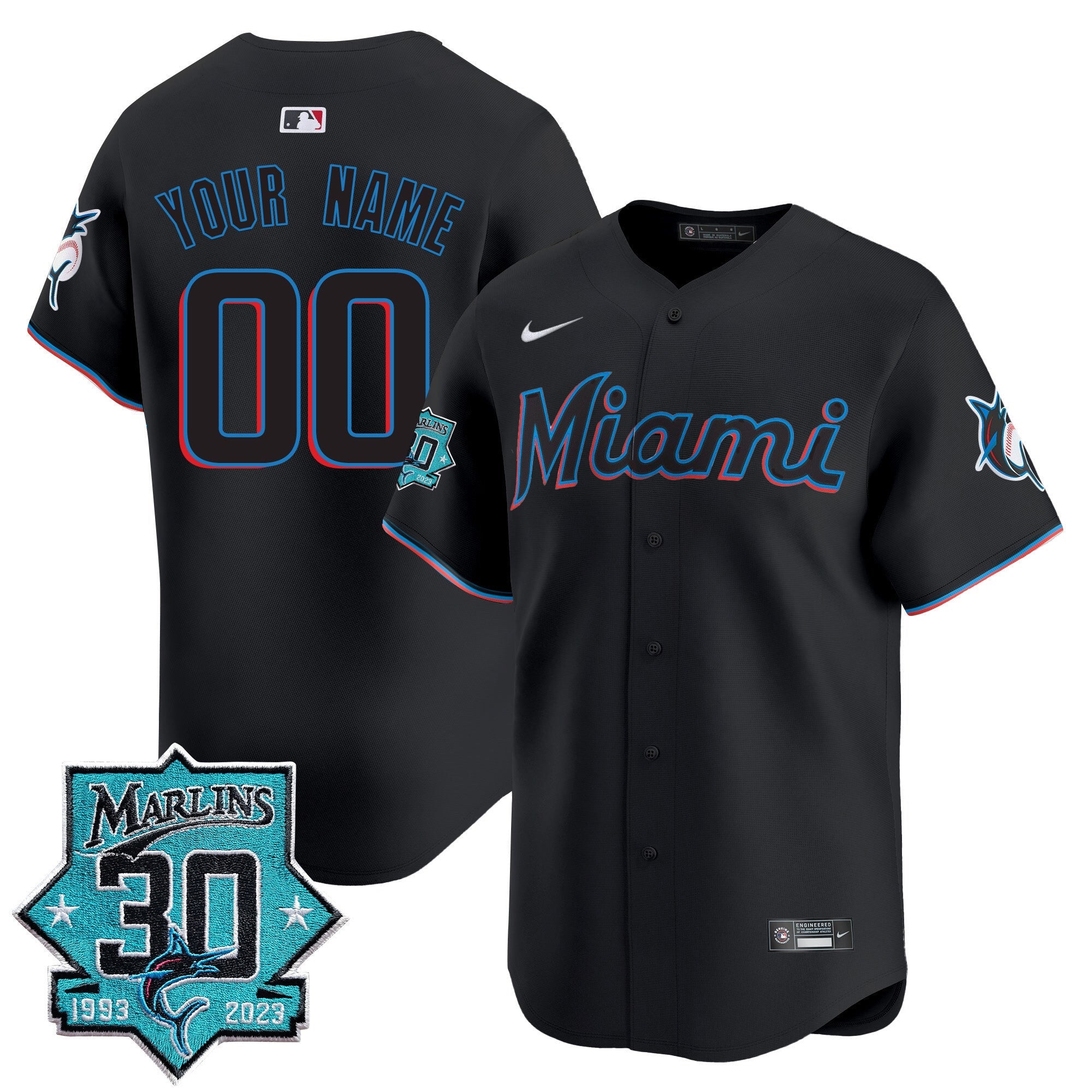 Miami Marlins 30 Seasons Anniversary Patch Vapor Premier Limited Custom Jersey ?All Stitched