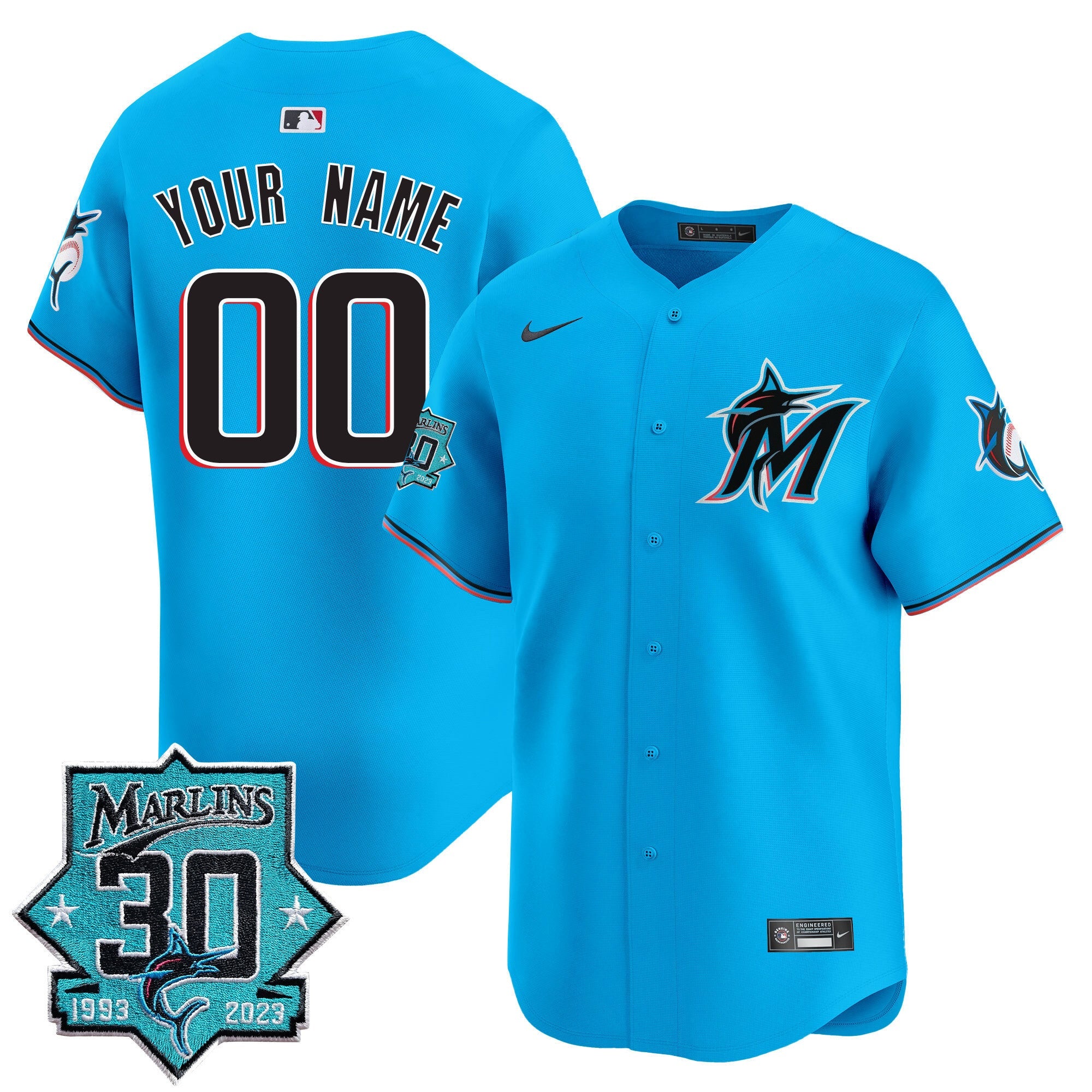 Miami Marlins 30 Seasons Anniversary Patch Vapor Premier Limited Custom Jersey ?All Stitched