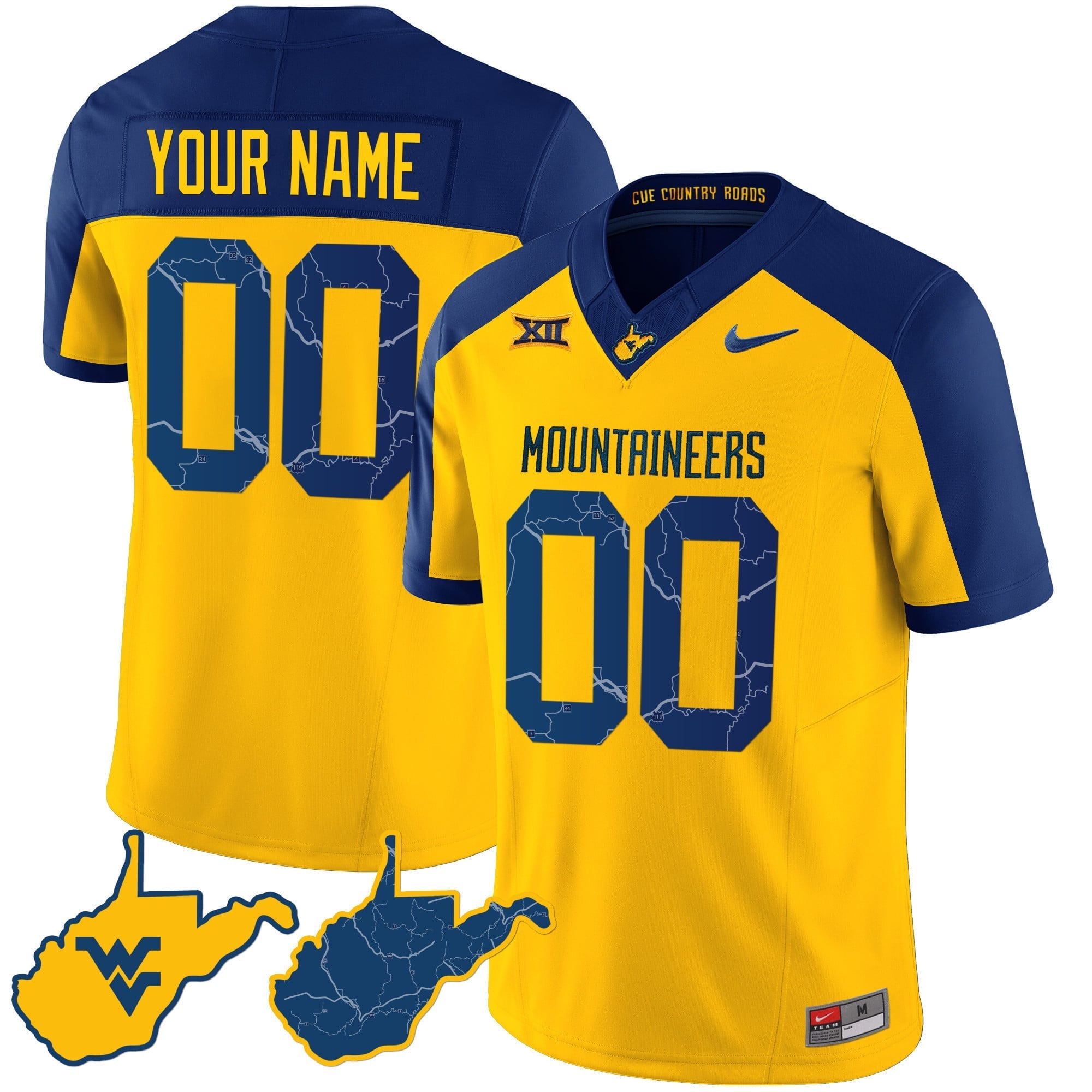 West Virginia Mountaineers 2023 Country Roads Custom Jersey - All Stitched