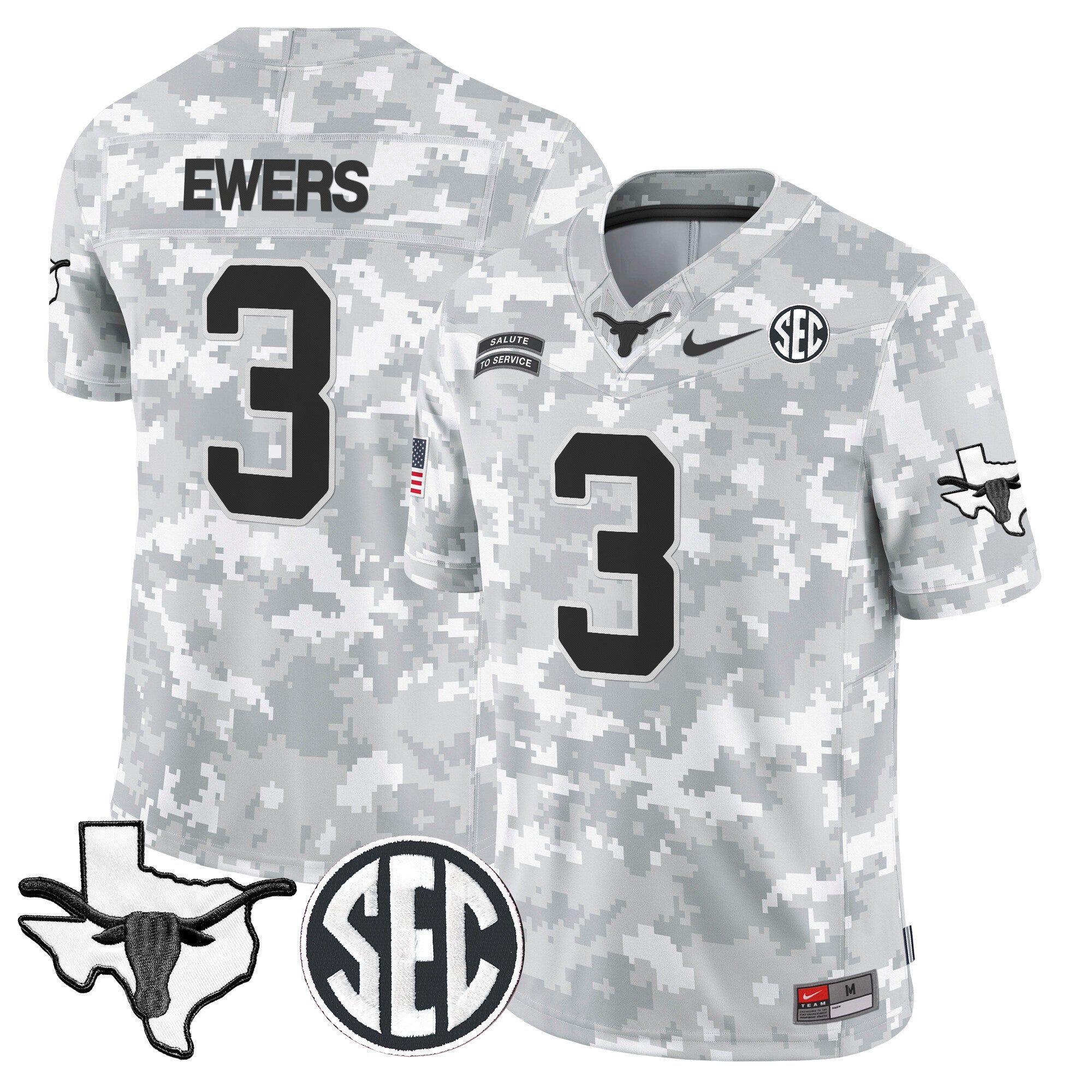 Texas Longhorns 2024 Salute to Service Vapor Limited Jersey - Arctic Camo - All Stitched