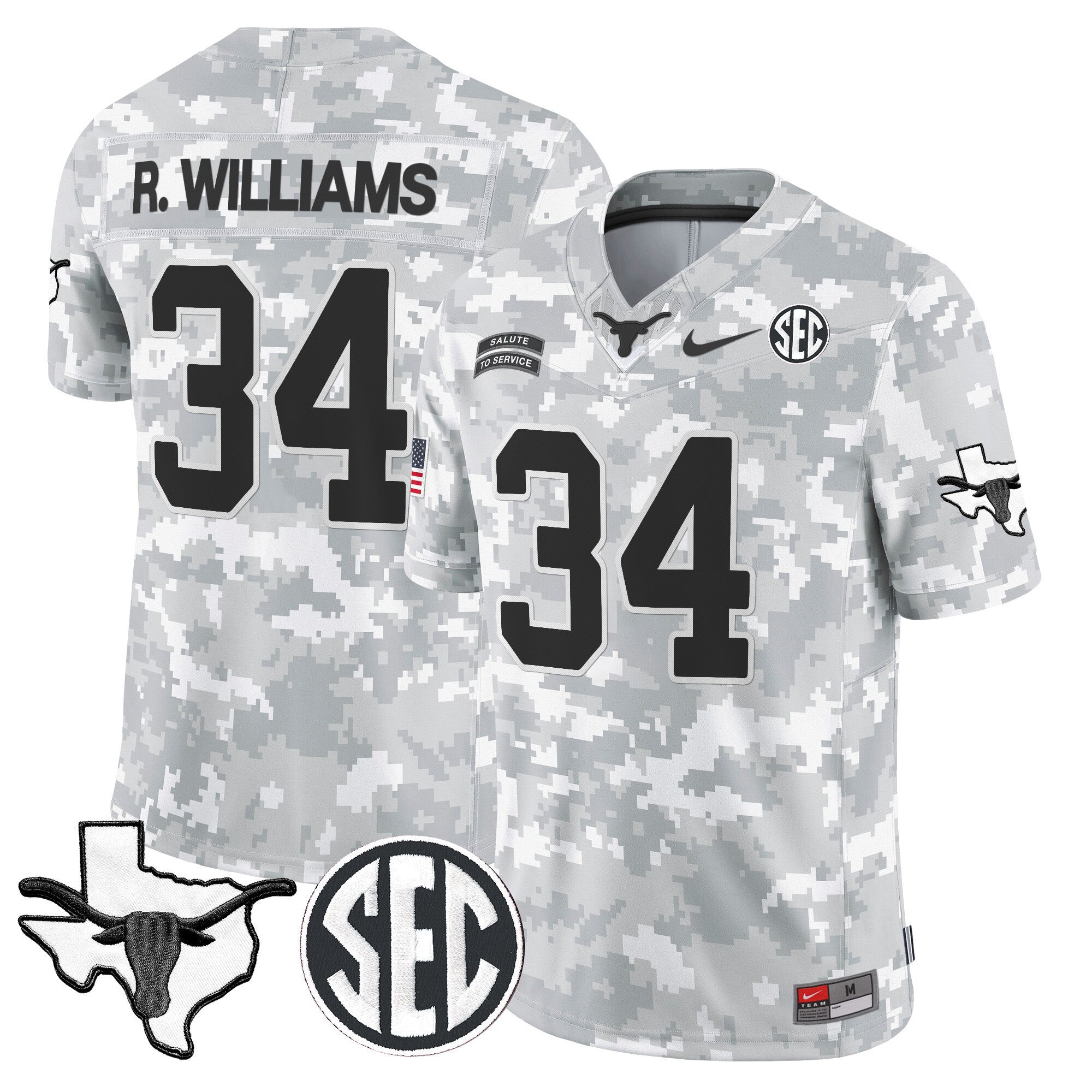 Texas Longhorns 2024 Salute to Service Vapor Limited Jersey - Arctic Camo - All Stitched