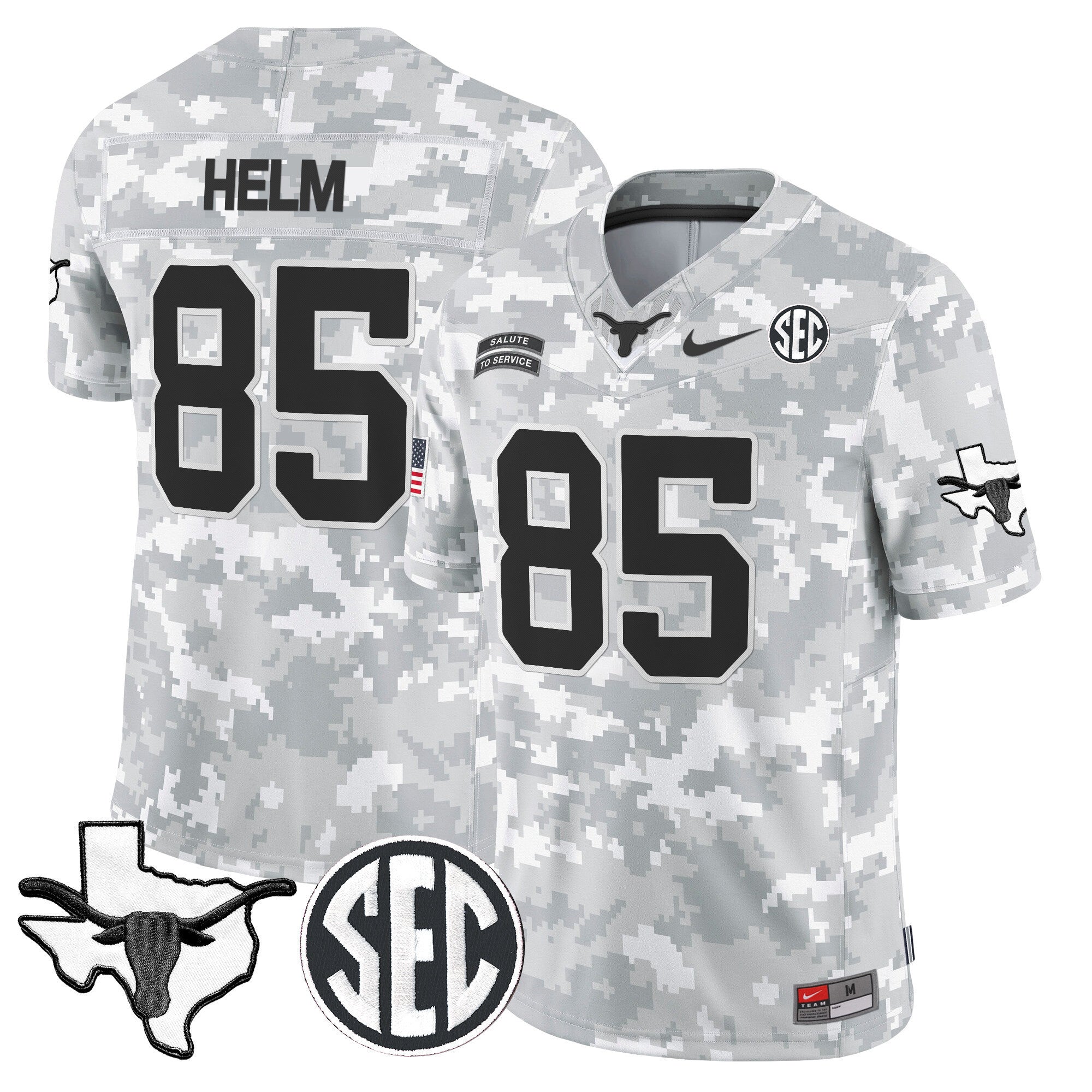Texas Longhorns 2024 Salute to Service Vapor Limited Jersey - Arctic Camo - All Stitched
