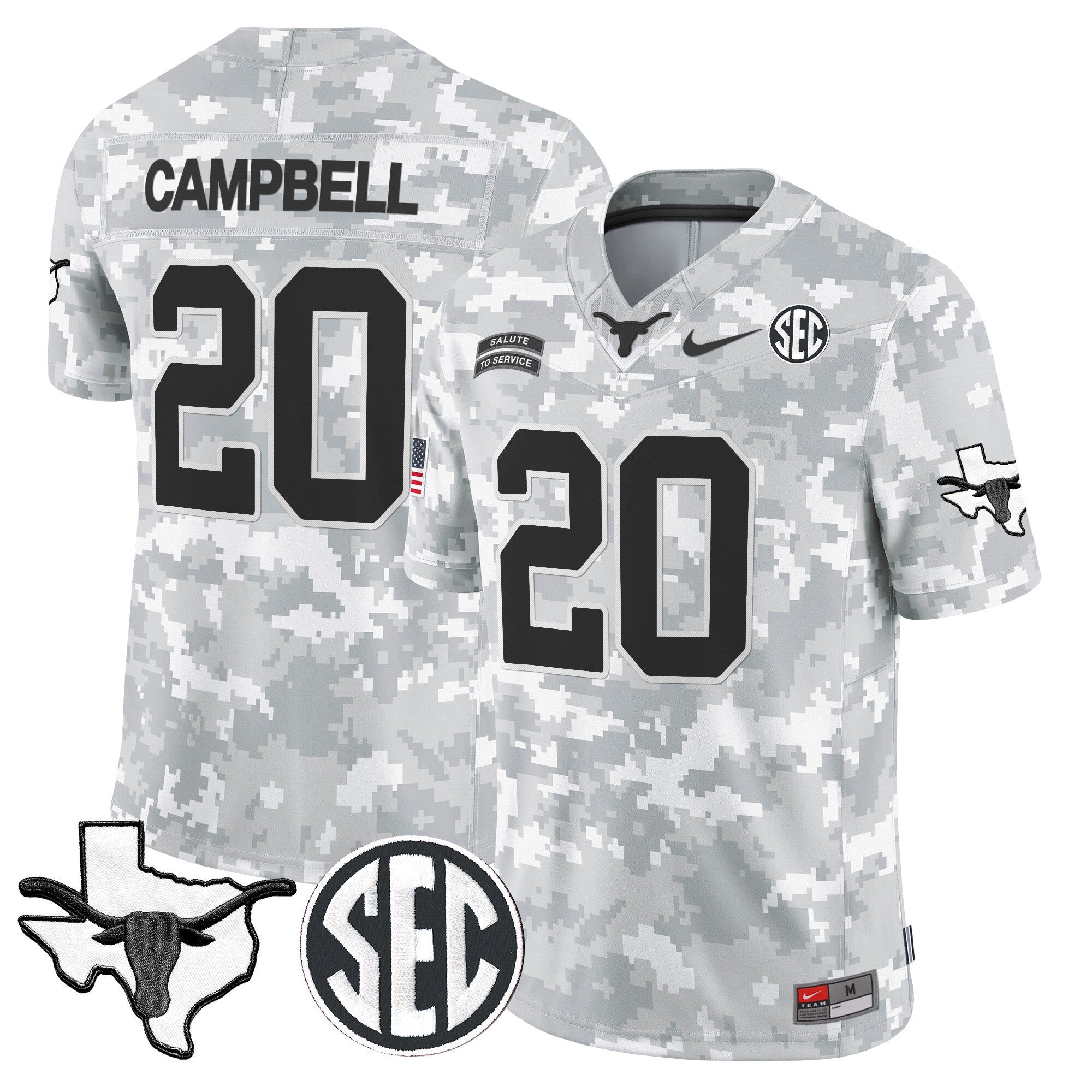 Texas Longhorns 2024 Salute to Service Vapor Limited Jersey - Arctic Camo - All Stitched