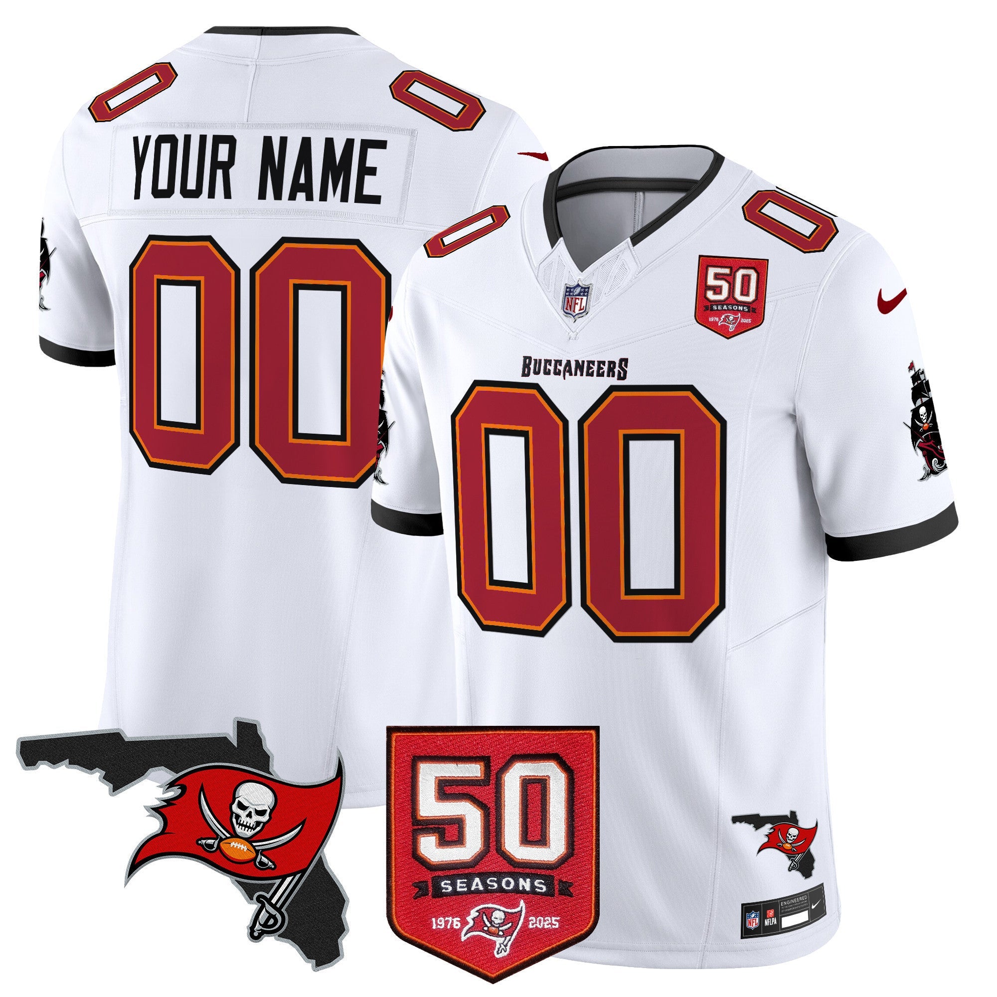 Tampa Bay Buccaneers 50th Season Patch Vapor Limited Custom Jersey - All Stitched