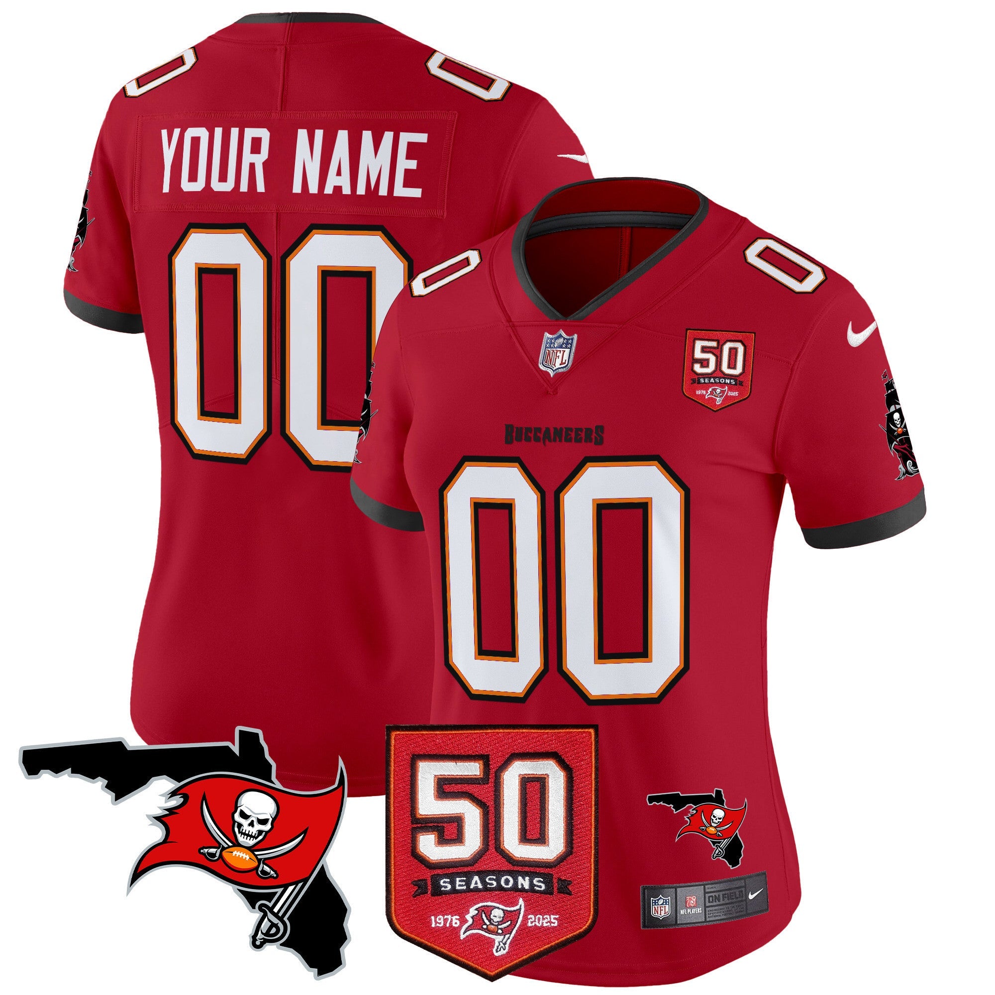 Tampa Bay Buccaneers 50th Season Patch Vapor Limited Custom Jersey - All Stitched