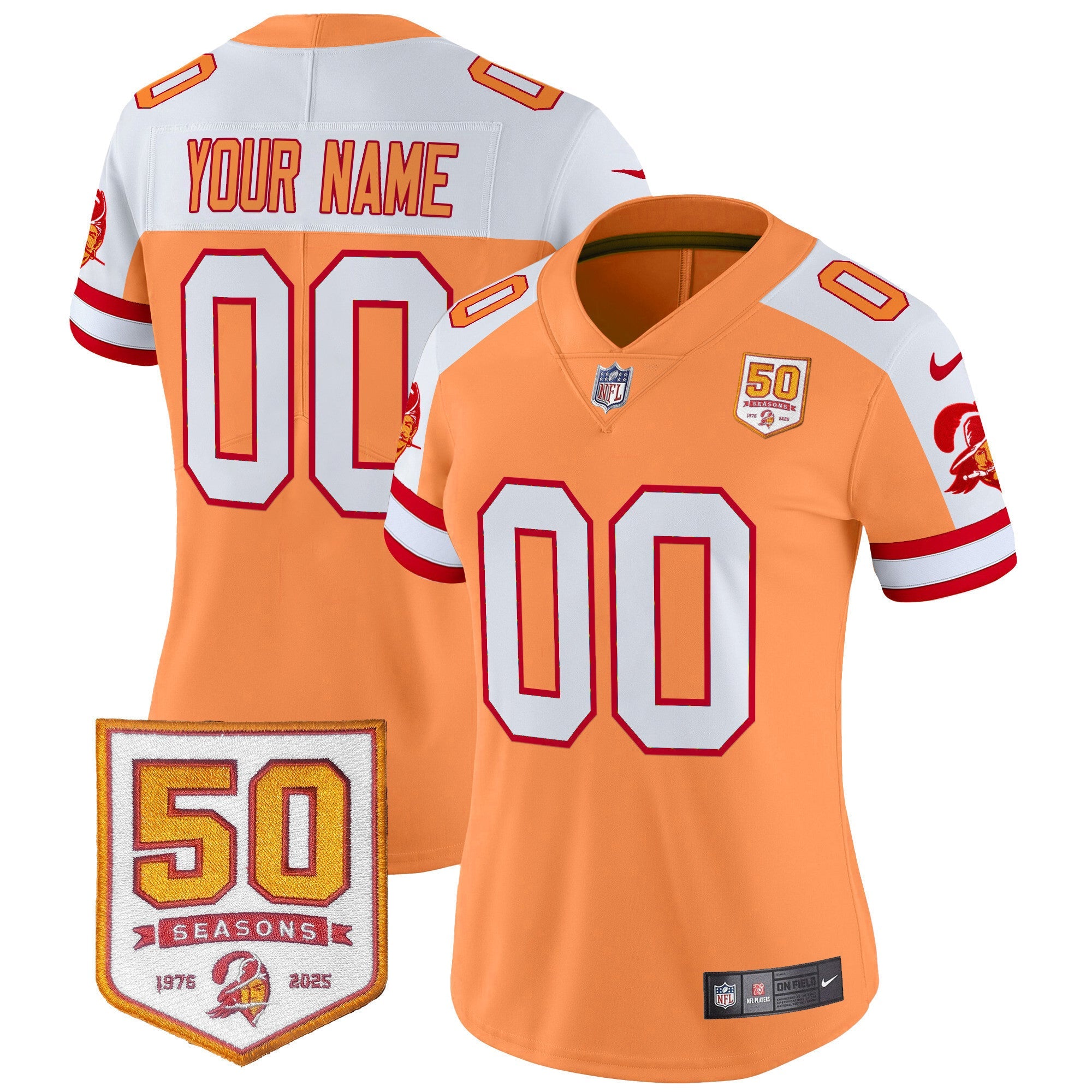 Tampa Bay Buccaneers Throwback 50th Season Patch Vapor Limited Custom Jersey - All Stitched
