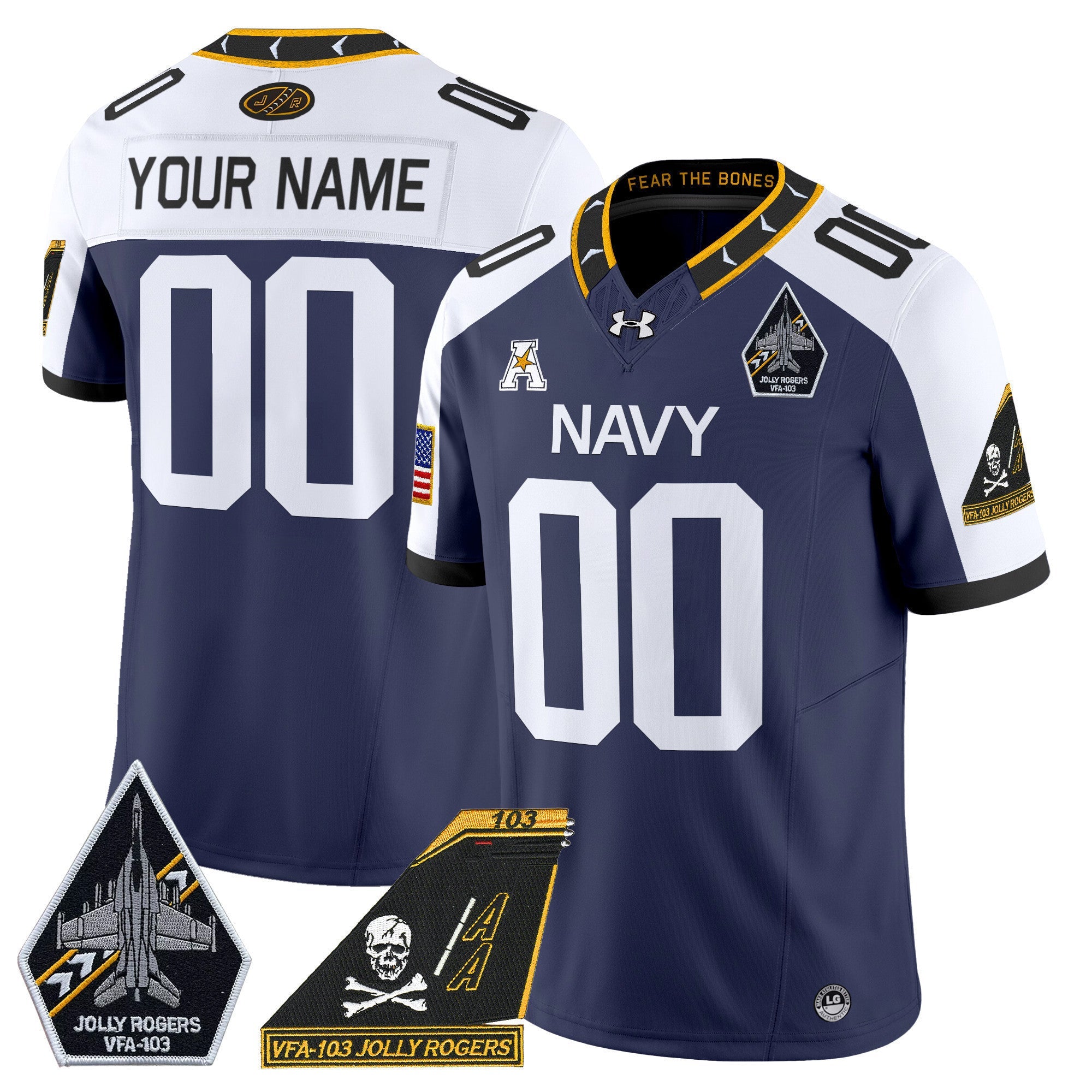 Navy Midshipmen 2024 Jolly Rogers Patch Vapor Limited Custom Jersey - All Stitched