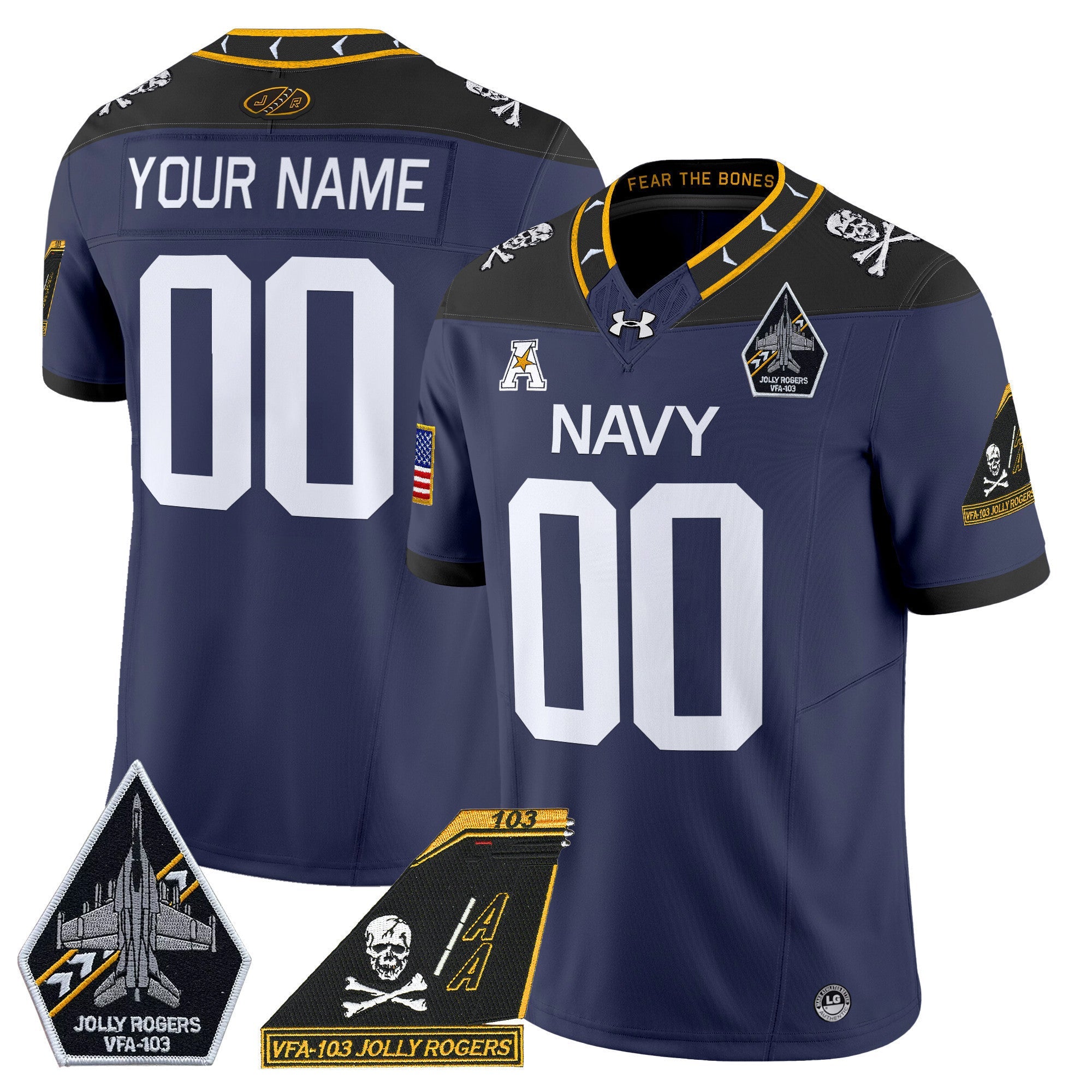 Navy Midshipmen 2024 Jolly Rogers Patch Vapor Limited Custom Jersey - All Stitched