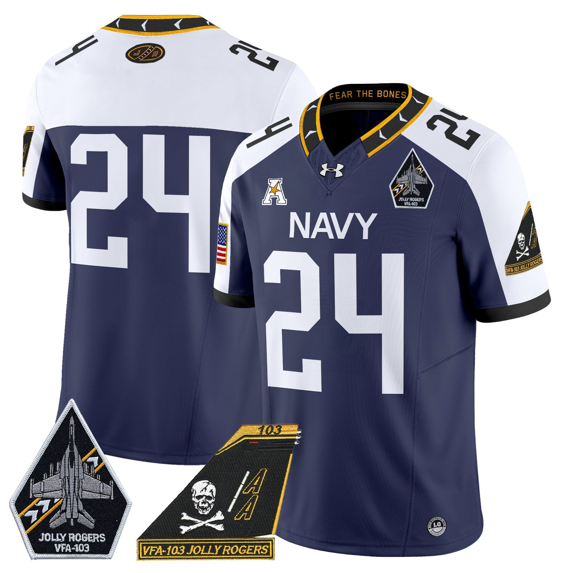 Men's Navy Midshipmen 2024 Jolly Rogers Patch Vapor Limited Jersey - All Stitched
