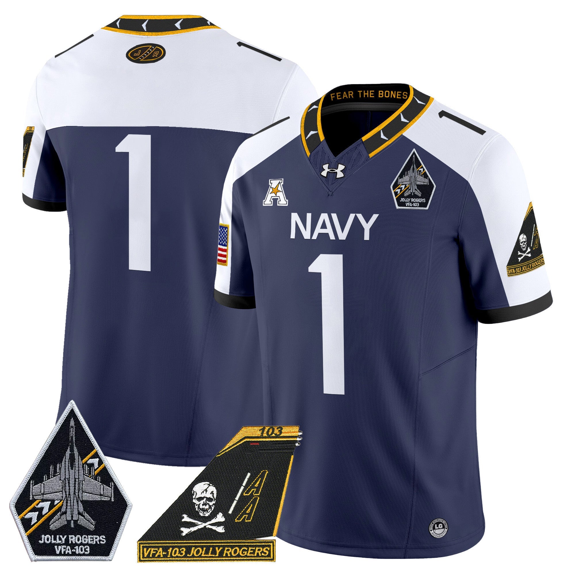 Men's Navy Midshipmen 2024 Jolly Rogers Patch Vapor Limited Jersey - All Stitched
