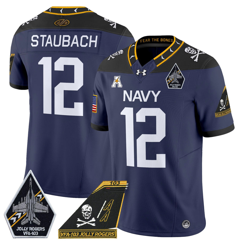 Men's Navy Midshipmen 2024 Jolly Rogers Patch Vapor Limited Jersey - All Stitched